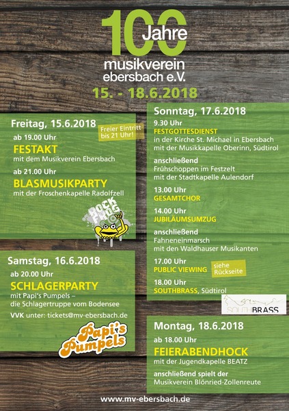 Party Flyer: Jubilum MV Ebersbach e.V.  am 15.06.2018 in Ebersbach-Musbach